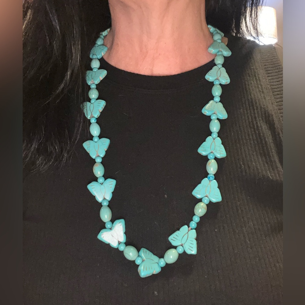 Turquoise Howlite Stone Butterfly Necklace